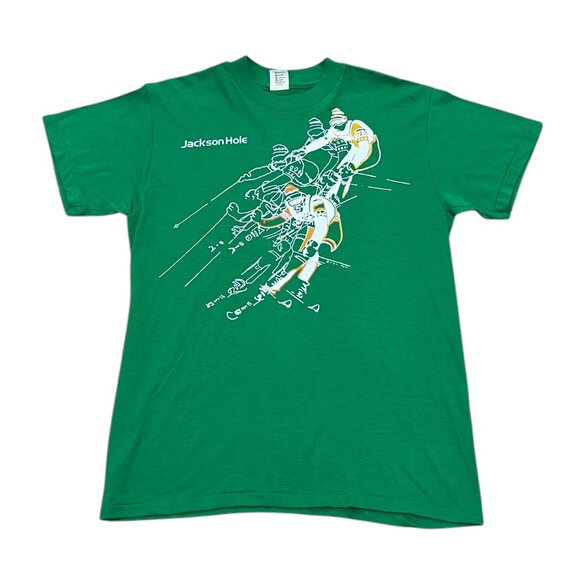 Men’s Vintage Jackson Hole T shirt “Sports-T” poly/cotton green 1980s - Picture 1 of 5